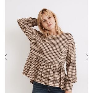 Madewell “button back peplum top in mini windowpane” never worn